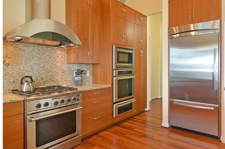 Kitchen with stainless steel appliances