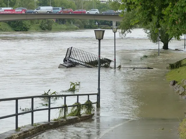 Flooded river with damage