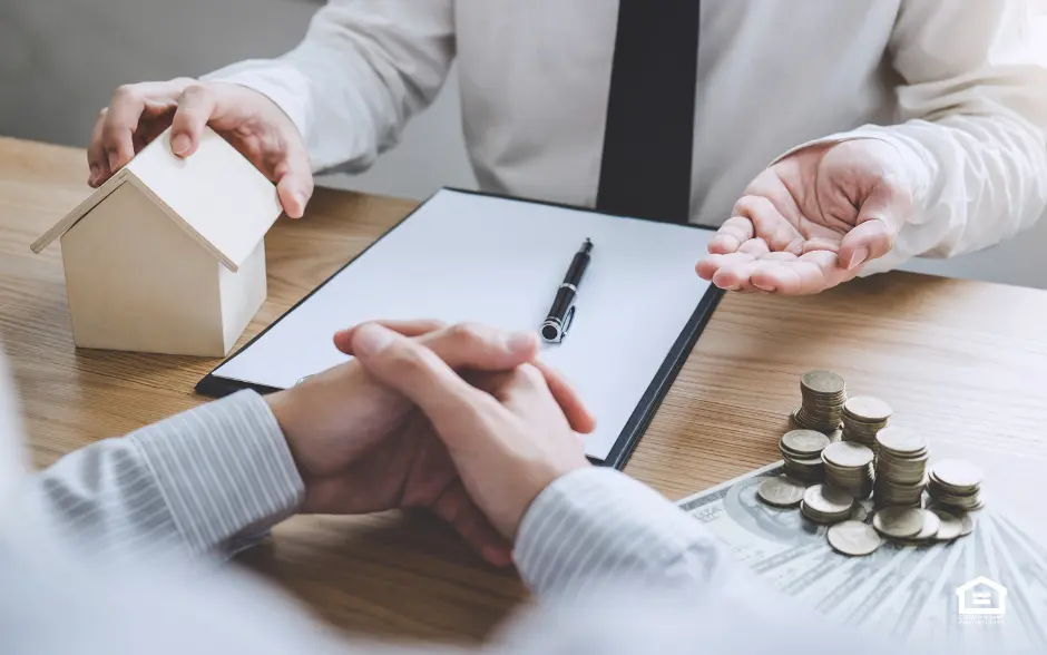 Meeting with notebook and money on desk