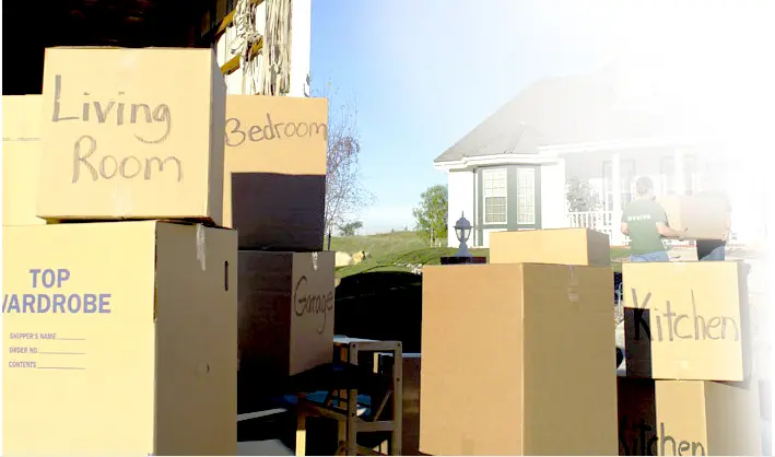 Boxes Waiting to be Loaded in Moving Van